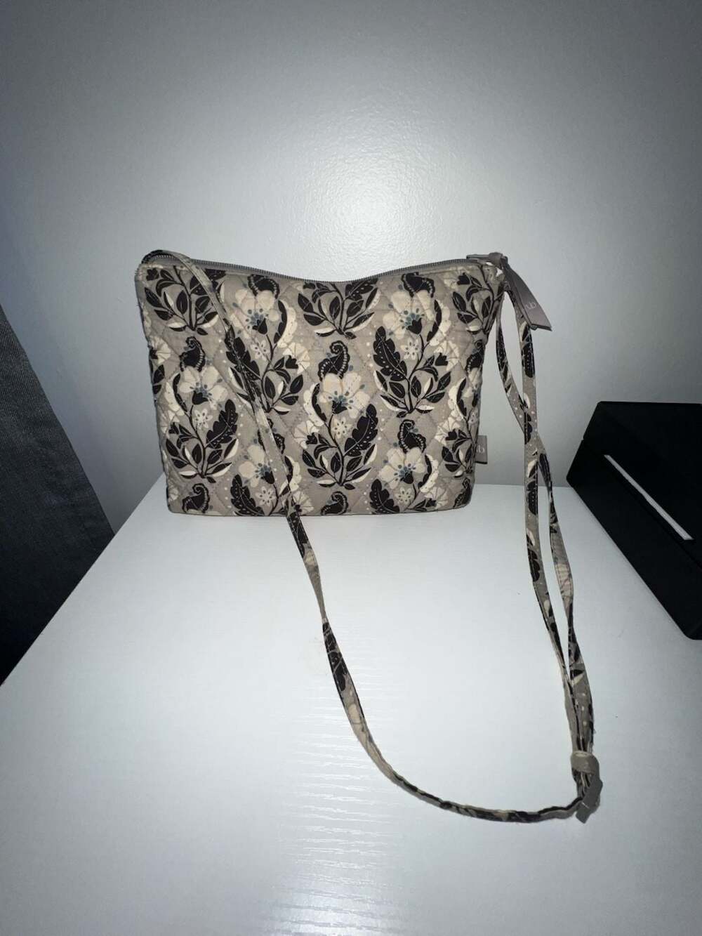 Vera Bradley Quilted Floral Crossbody Bag Grey Black